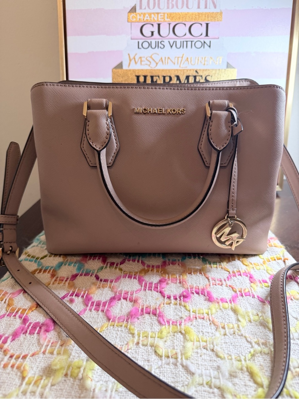 Michael Kors Taupe Saffiano Leather Crossbody Satchel